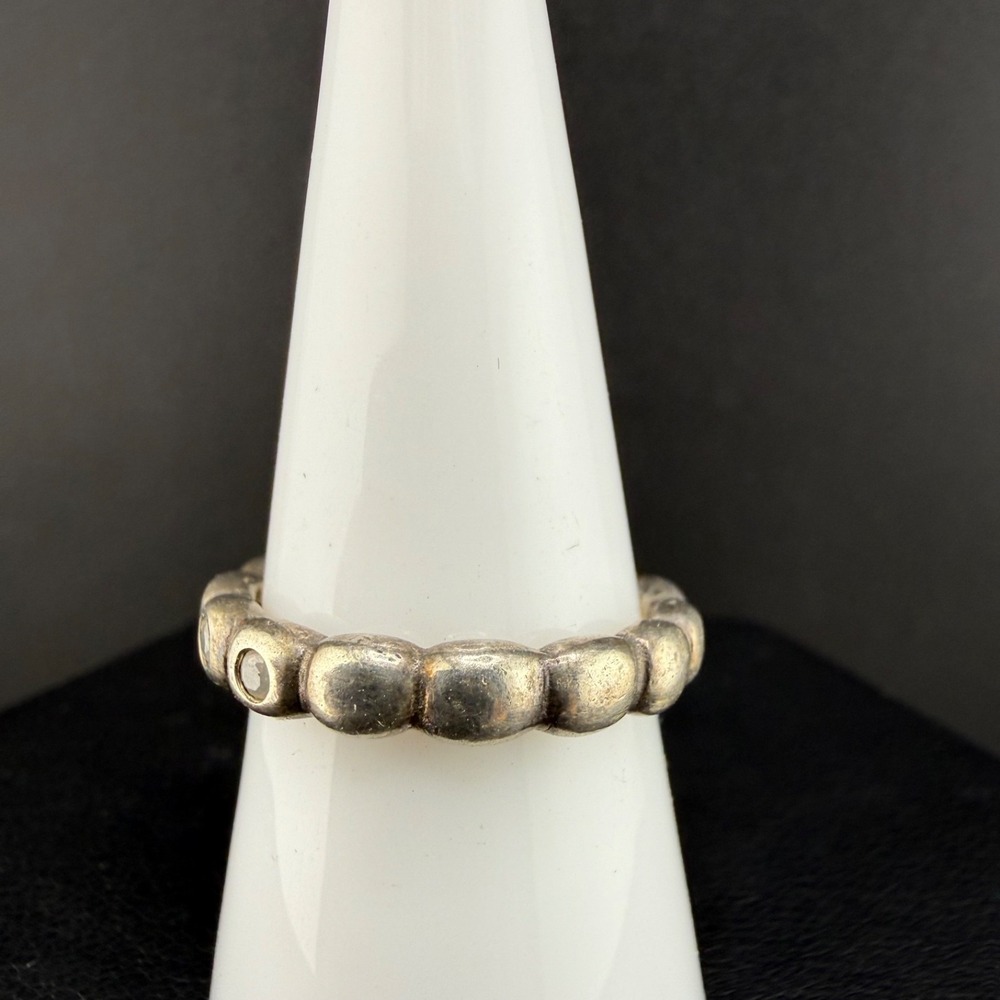 Vintage Pandora ALE Sterling Silver Band Ring Hope Rhinestone Size 8.5